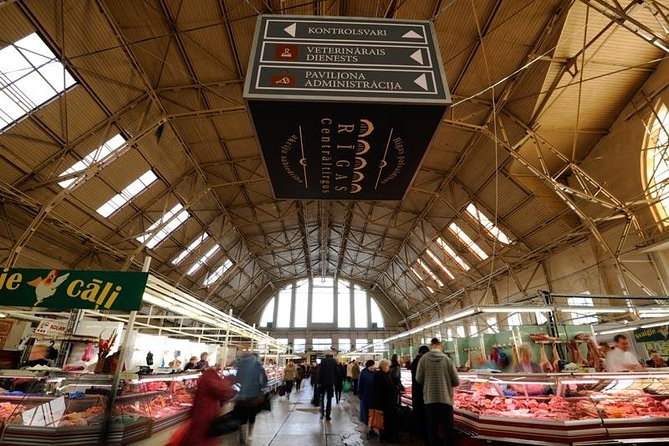 Riga Central Market - Entering Riga Central Market through food pavilions
